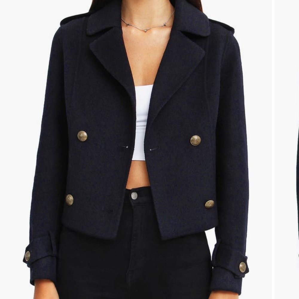 Belle & Bloom Better Off Military Wool Blend Crop Peacoat
